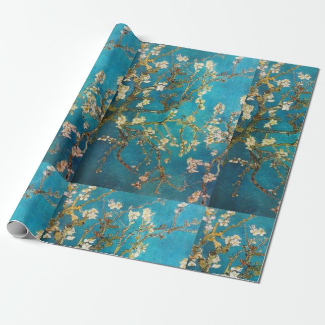 Van Gogh Turquoise Blossom Tree Wrapping Paper (Unrolled)