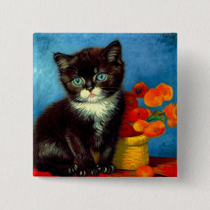 Van Gogh Tuxedo Cat  15 Cm Square Badge