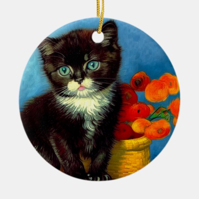 Van Gogh Tuxedo Cat  Ceramic Ornament (Front)