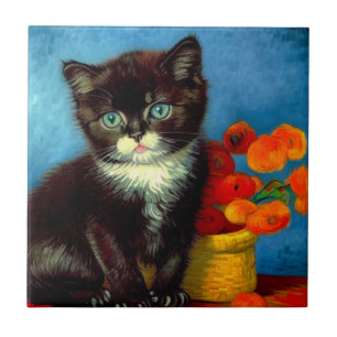 Van Gogh Tuxedo Cat Ceramic Tile