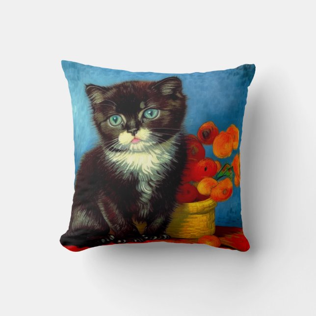 Van Gogh Tuxedo Cat  Cushion (Front)