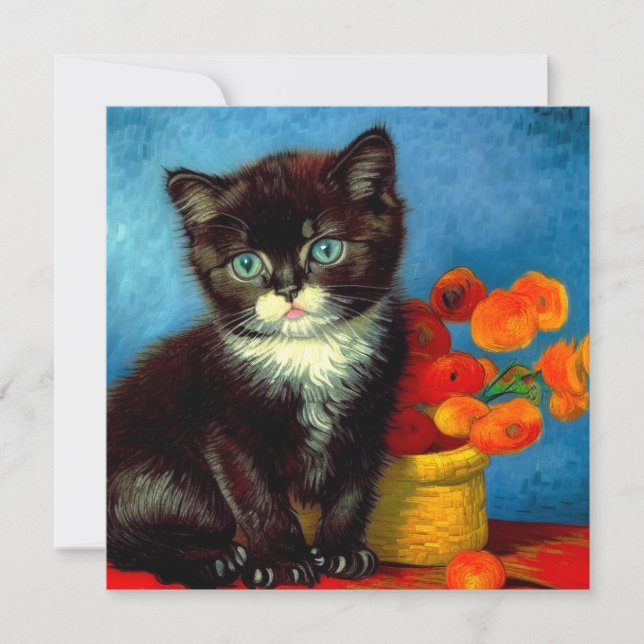 Van Gogh Tuxedo Cat  Invitation (Front)