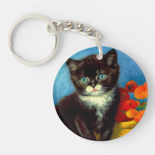 Van Gogh Tuxedo Cat  Key Ring