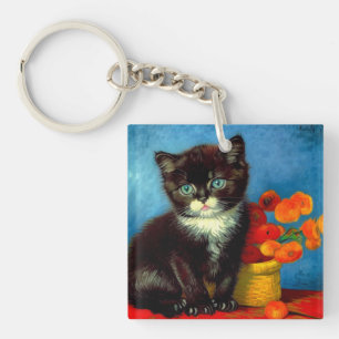Van Gogh Tuxedo Cat  Key Ring
