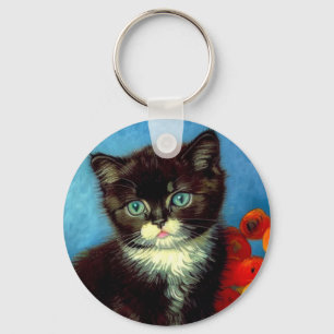 Van Gogh Tuxedo Cat  Key Ring