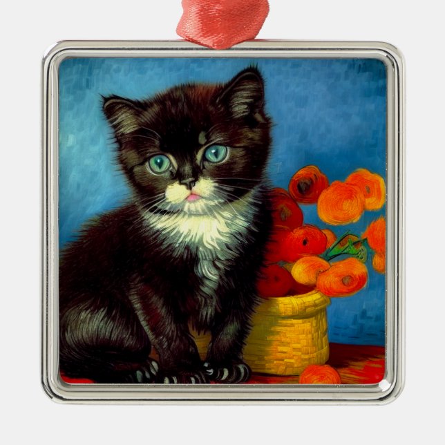 Van Gogh Tuxedo Cat  Metal Ornament (Front)