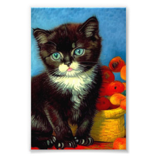 Van Gogh Tuxedo Cat Photo Print