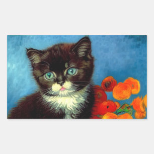Van Gogh Tuxedo Cat  Rectangular Sticker