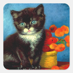Van Gogh Tuxedo Cat Square Sticker