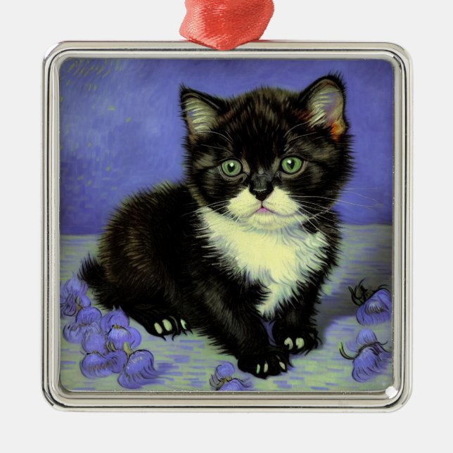 Van Gogh Tuxedo Kitten Metal Ornament (Front)