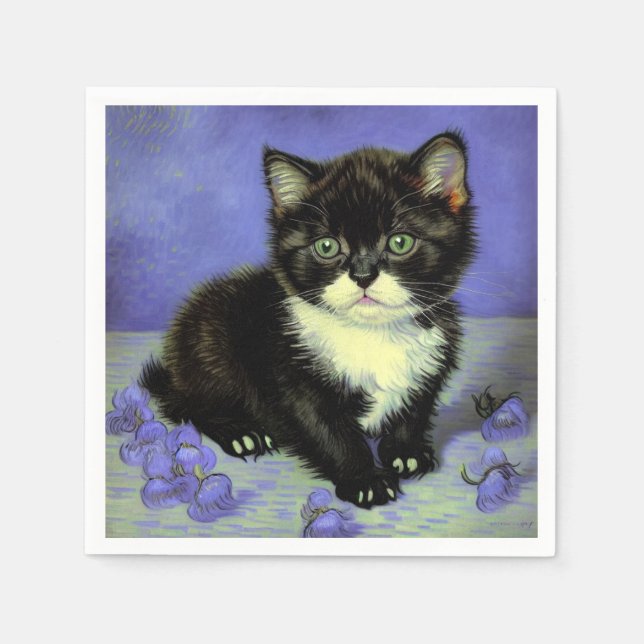Van Gogh Tuxedo Kitten Napkin (Front)