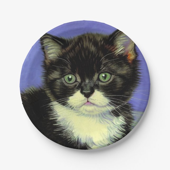 Van Gogh Tuxedo Kitten Paper Plate (Front)