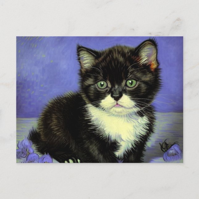 Van Gogh Tuxedo Kitten Postcard (Front)