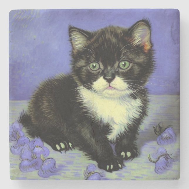 Van Gogh Tuxedo Kitten Stone Coaster (Front)