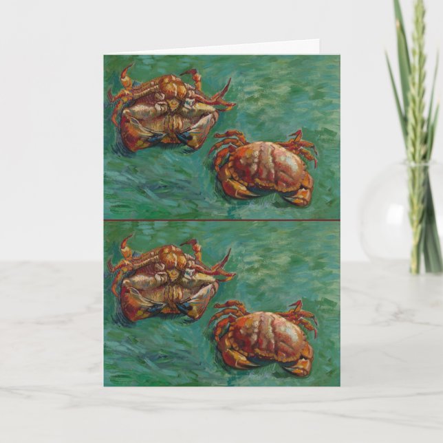 Van Gogh Two Crabs Green Impressionist Art Card (Front)