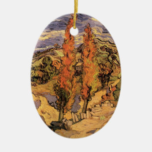 Van Gogh Two Poplars on a Road Through the Hills Ceramic Ornament