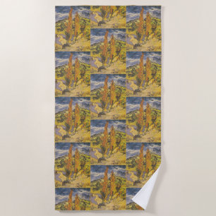 Van Gogh Two Poplars - Vibrant Yellow Nature Art Beach Towel
