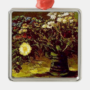 Van Gogh Vase Blossoms Flowers Vintage Painting Metal Ornament