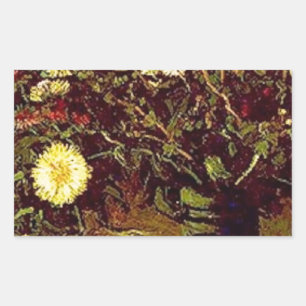 Van Gogh Vase Blossoms Flowers Vintage Painting Rectangular Sticker