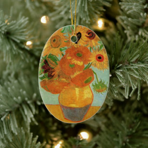 Van Gogh Vase with 12 Sunflowers, Flowers Fine Art Ceramic Ornament