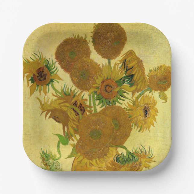Van Gogh - Vase with 15 Sunflowers Paper Plate (Front)