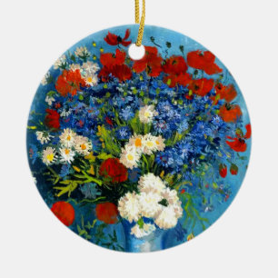 Van Gogh Vase with Cornflowers and Poppies Ceramic Ornament