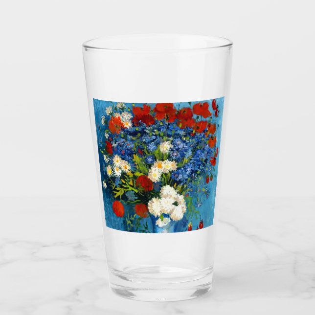 Van Gogh Vase with Cornflowers and Poppies Glass (Front)