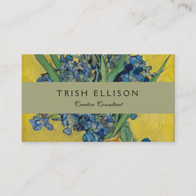 Van Gogh Vase with Irises Classic Impressionism Business Card (Front)