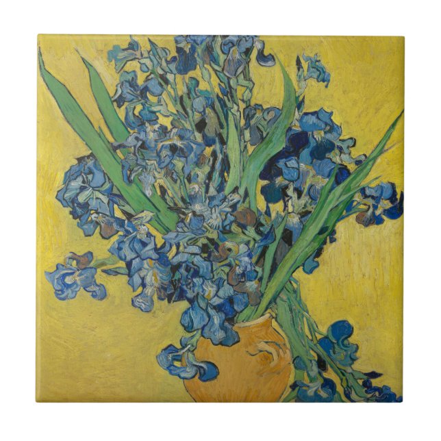 Van Gogh Vase with Irises Classic Impressionism Ceramic Tile (Front)