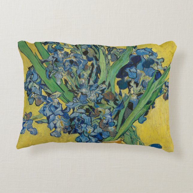 Van Gogh Vase with Irises Classic Impressionism Decorative Cushion (Back)