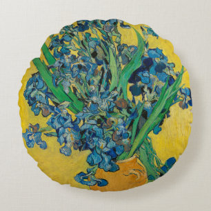 Van Gogh Vase with Irises Classic Impressionism Round Cushion