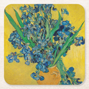 Van Gogh Vase with Irises Classic Impressionism Square Paper Coaster