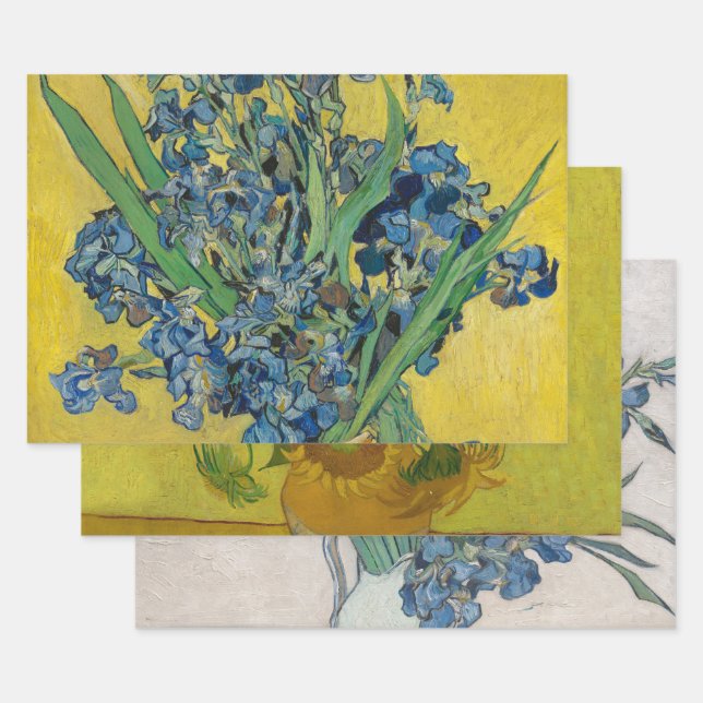 Van Gogh Vase with Irises Classic Impressionism Wrapping Paper Sheet (Set)