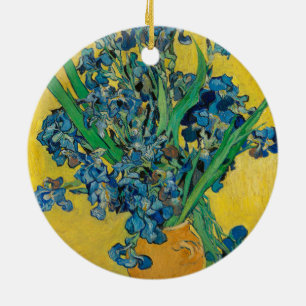 Van Gogh Vase with Irises on Yellow Ceramic Ornament