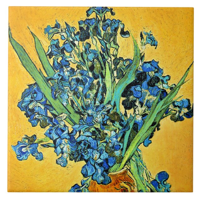 Van Gogh - Vase with Irises Yellow Background Ceramic Tile (Front)