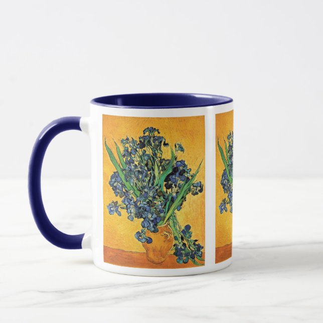 Van Gogh - Vase with Irises Yellow Background Mug (Left)