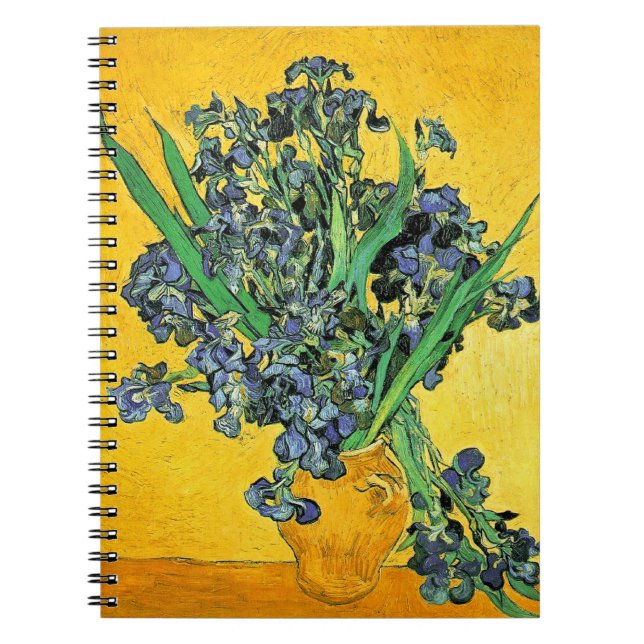 Van Gogh - Vase with Irises Yellow Background Notebook (Front)