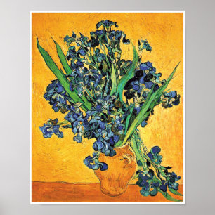 Van Gogh - Vase with Irises Yellow Background Poster