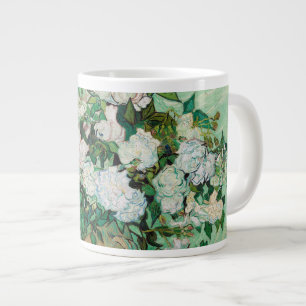Van Gogh Vase with Pink Roses Flowers Painting Large Coffee Mug