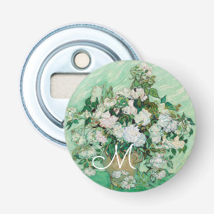 Van Gogh Vase with Pink Roses Painting Monogram Bottle Opener