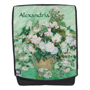 Van Gogh Vase with Pink Roses Vintage Floral Art Backpack