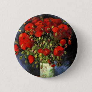 Van Gogh Vase with Red Poppies, Vintage Fine Art 6 Cm Round Badge