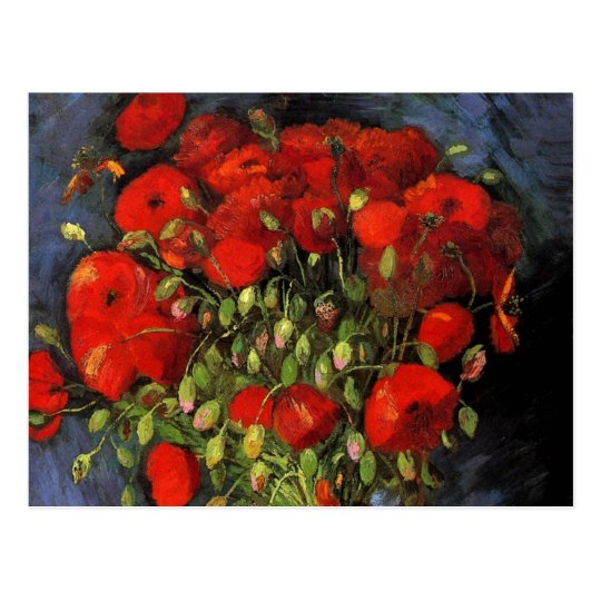 Van Gogh Vase with Red Poppies, Vintage Fine Art Postcard