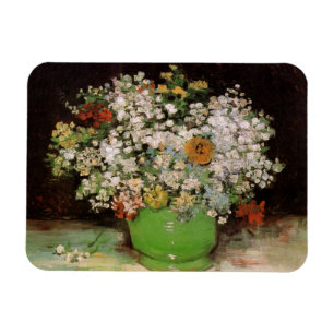 Van Gogh Vase with Zinnias and Flowers, Fine Art Magnet