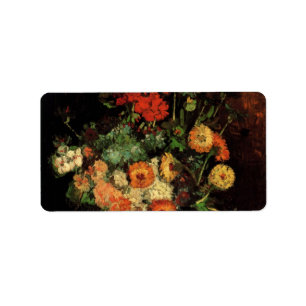 Van Gogh Vase with Zinnias and Geraniums Fine Art Label