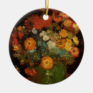 Van Gogh Vase with Zinnias Vintage Floral Fine Art Ceramic Tree Decoration