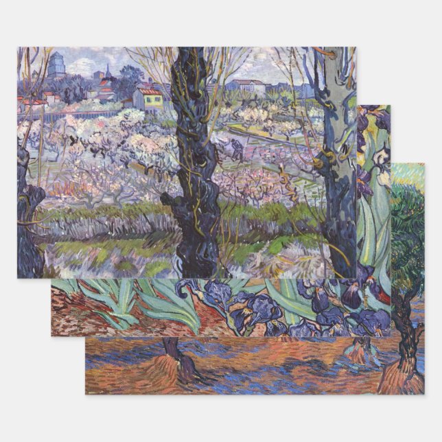 Van Gogh View Arles Flowering Garden Wrapping Paper Sheet (Set)