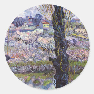 Van Gogh View of Arles Flowering Orchards Classic Round Sticker