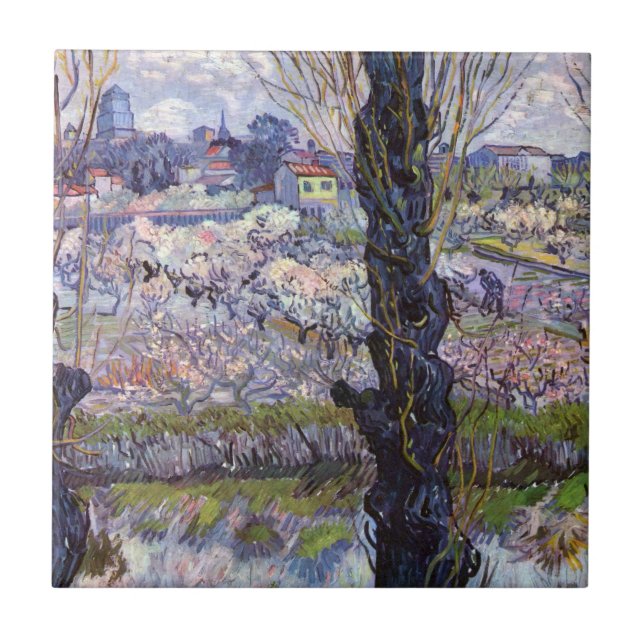 Van Gogh View of Arles Flowering Orchards Print: Ceramic Tile (Front)