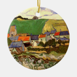 Van Gogh View of Auvers, Vintage Cottage Fine Art Ceramic Tree Decoration